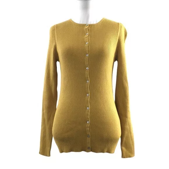 Sundance Mustard Yellow Ribbed Knit Cardigan Womens Large Sweater