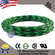 50 FT 1/8" Black Green Expandable Wire Sleeving Sheathing Braided Loom Tubing US