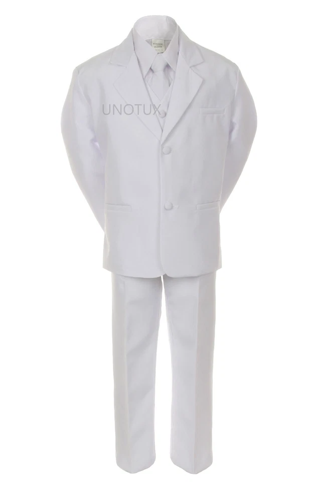 7pcs Boys Formal Wedding White Suits Tuxedo Vest Necktie Sets Outfits All Sizes - Image 2 of 3