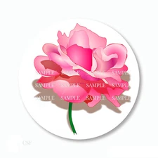 Single Stem Pink Rose Labels Scrapbook Stickers 5 Sizes, Matte or Glossy