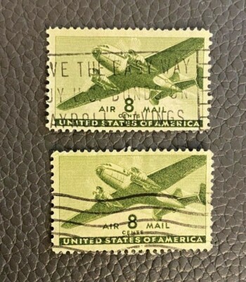 2) Vintage 8 Cent Air Mail Stamps -1944 US #C26 8c Twin