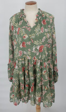 Altar'd State Dress Womens S Green Floral Tiered Peasant Sleeve Mini Boho Puff