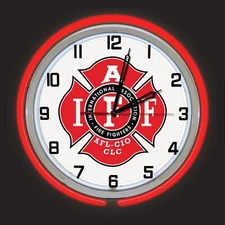 18" International Association of Fire Fighters Sign Double Neon Clock IAFF