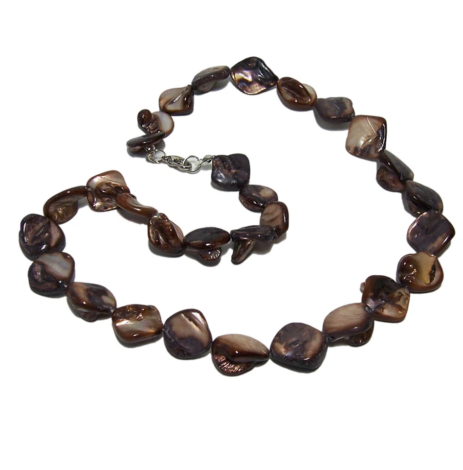 Kette Halskette 50cm Perlmutt braun rosenholz Perlenkette Schmuck Perlen K656 - Bild 3 von 4