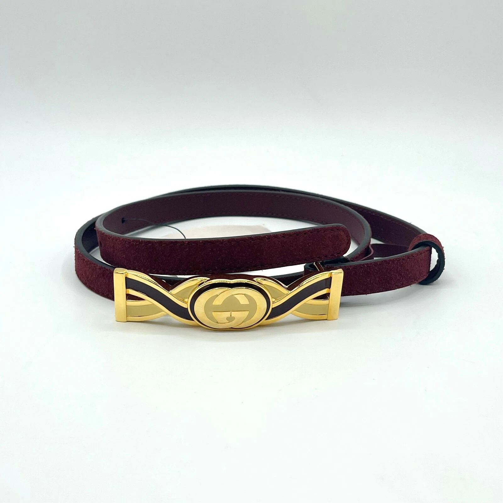 Ceinture maigre en daim daim or métal imbriqué boucle G 563699 6662