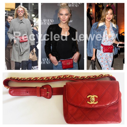 CHANEL CC LOGO ROSSO CINTURA IN PELLE VITA BORSA BORSETTA BORSA A MANO  - Foto 1 di 11