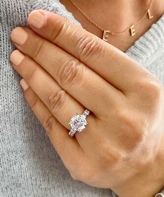 14K SOLID ROSE GOLD ROUND F1 MOISSANITE DIAMOND ENGAGEMENT RING ETERNITY 4.00CTW