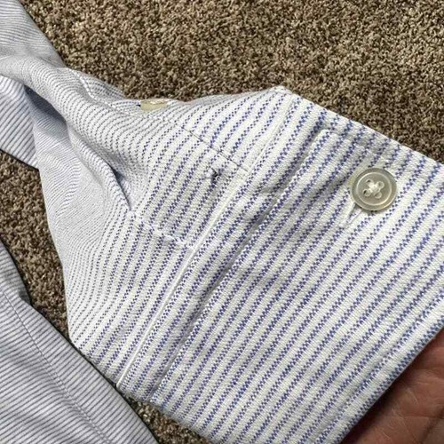NWOT BOSS Hugo Boss Stripe Slim Fit Linen Cotton Ronni 53 Shirt Blue Mens Large - Picture 3 of 8