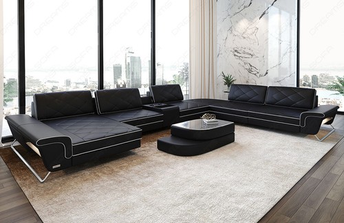 Luxus Wohnlandschaft Ledersofa Eckcouch Sofa Chromfüße Bari XXL LED Couch Modern - Bild 6 von 11