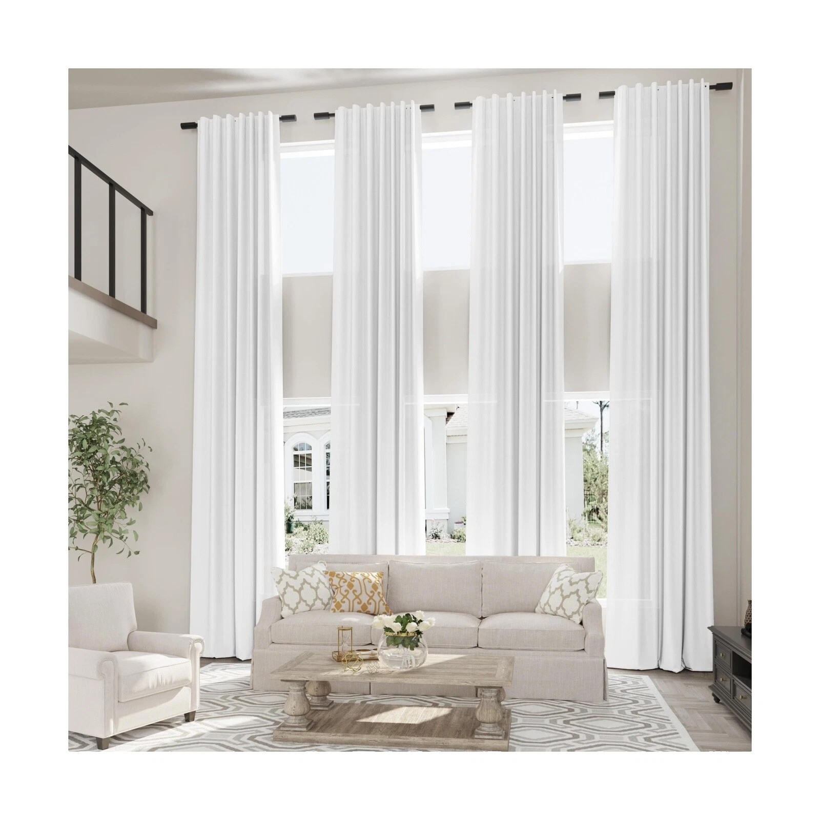 Mezcla de algodón blanco Cortinas de ventana de patrón Sólido