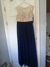 Navy Blue Prom Dress with Cream Embroidered Rose top  size 12