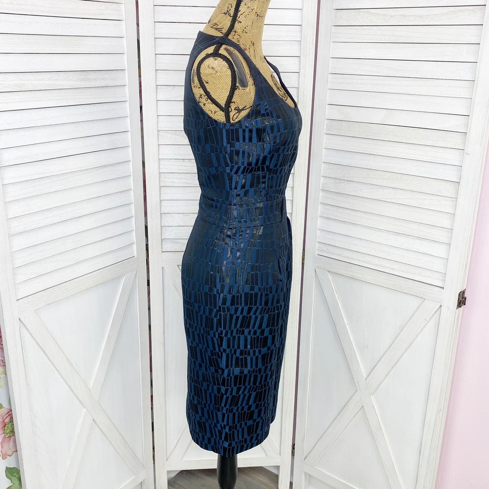 Michael Kors Collection Mosaic Sheath Dress Womens 8 Blue Black Metallic - Image 3 of 4