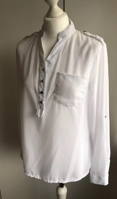 Zanzea Damen weiße lockere Langarm Bluse Gr. L  Neu