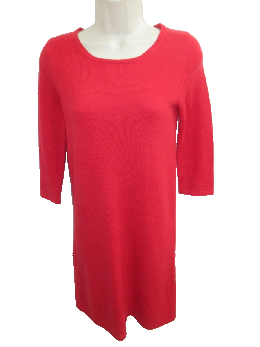 J Crew Preferita 100% Cashmere Red Knit 3/4 Sleeve Sweater Dress Size XS
