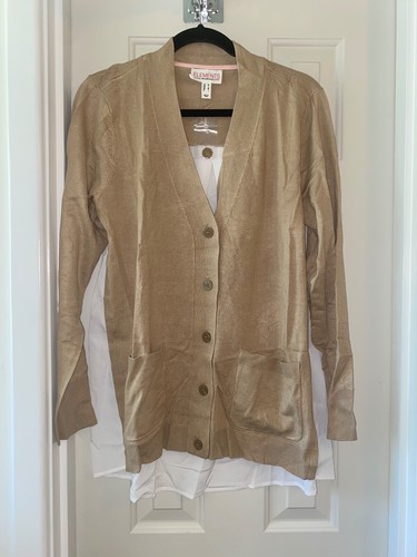 ISAAC MIZRAHI LIVE Elements Mixed Media Sweater Cardigan ICED COFFEE sz MEDIUM