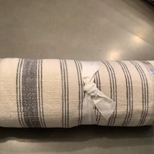 Pottery Barn French Stripe Patchwork Table Throw Charcoal Flax 50" x 50" #6733