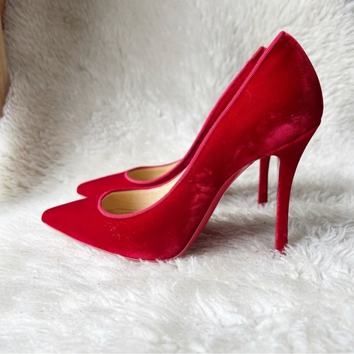 Christian Louboutin Decoltish Velvet Rosso Red Pointed Toe Heels Size EU 36