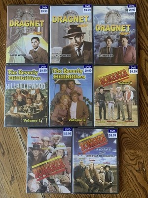 THE BEVERLY HILLBILLIES DVD 1-2 DRAGNET 1-3 BONANZA  LOT Of 8 CLASSIC TV