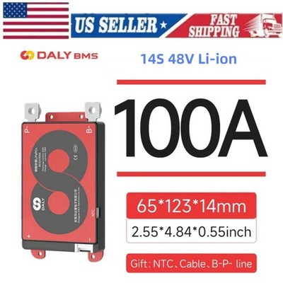 For Daly BMS 3S 7S 10S 13S 14S 16S Li-ion 100A BMS Common Port w/ Balance&NTC US