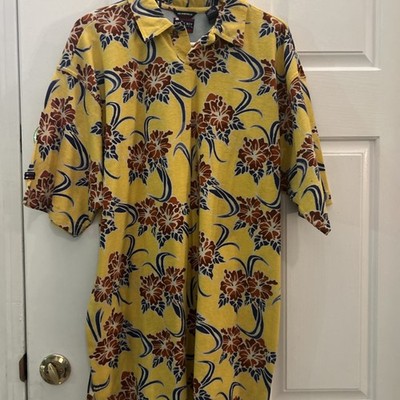 Vintage Bugle Boy Polo Shirt Mens Large Yellow  Tropical Hawaiian Popover