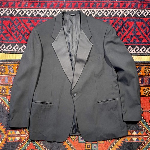 Givenchy, Vintage 1970s 80s Givenchy Tuxedo Jacket Mens Black Wool Suit Silk Satin Sz. 48L