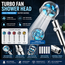Turbo Fan Shower Head High Pressure Water Saving Filter Shower Head 360° UK