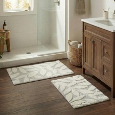 2 Piece Bathroom Rug Set - 35x22 Inch and 25x18 Inch 100 Cotton Bath Mats with