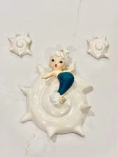 Vintage Lefton Mermaid Shell Wall Plaque Japan MCM