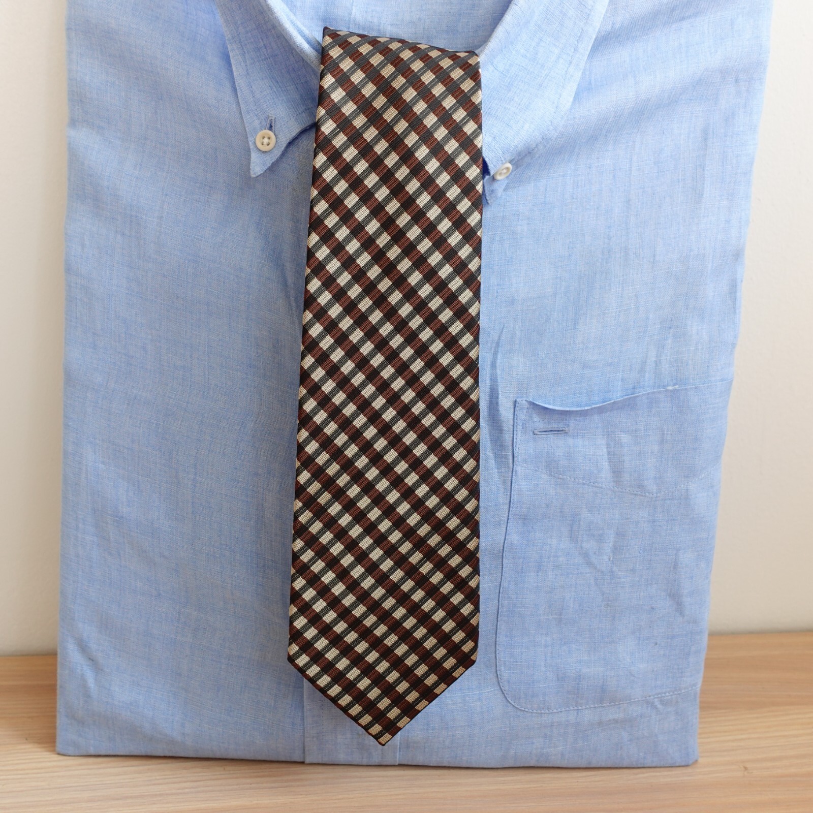 Neck Tie Mens Brown Black Plaid Solid Basic Suit … - image 1