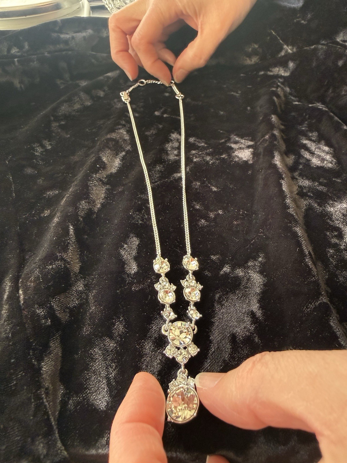 Givenchy Silver Clear Crystal Statement Pendant A… - image 3