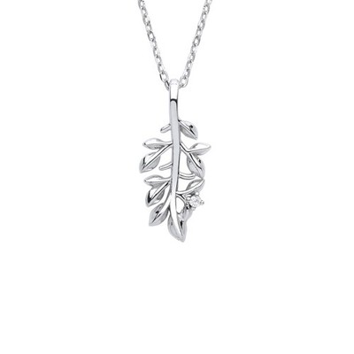 Sterling Silber Jewelco London CZ Olivenblatt Zweig Anhänger Halskette 18 + 2 Zoll