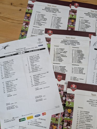 Arsenal Team Sheets Bundle x 17 from 2005-2006 Season - Picture 2 of 5