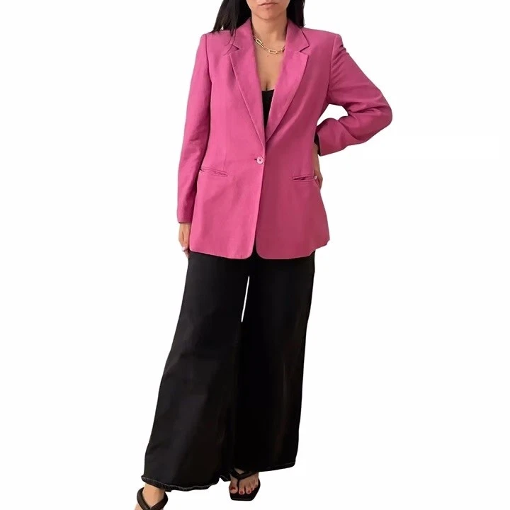 Chaqueta Blazer Nordstrom Seda Cruda Mujer Talla 8 Rosa Pecho Único Oficina Sirena Foto 2 de 4
