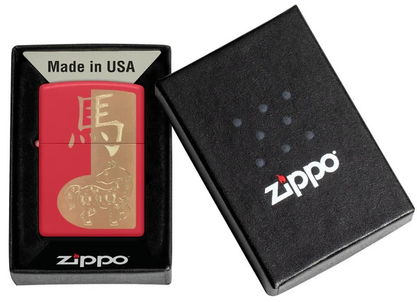 Zippo 46931, Year of the Horse Design, Red Matte Finish Lighter