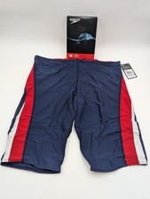 Speedo Mens Size 38 Competitive Launch Splice Jammer Swim Suit Navy/Red NWT