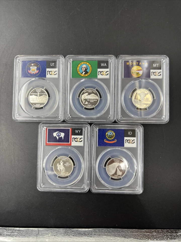 2007 S Complete 5 Coin Silver Proof Quarter Set PCGS Graded PR69 DCAM Flag Label - Image 4 of 4