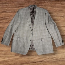Lauren Ralph Lauren Mens Silk  Wool Gray Windowpane Plaid Sport Coat Blazer 48R