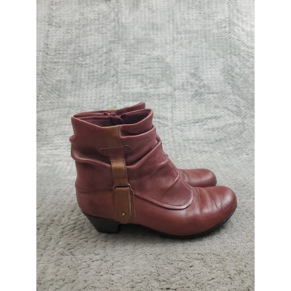 Cobb Hill Ruched Ankle Boots Womens 7.5 M Red Leather Side Zip Up Block Heel - Image 4 of 4