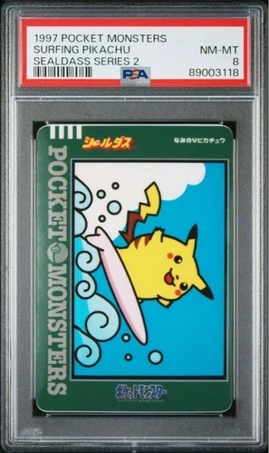 [PSA 8] 1997 Pocket Monsters Sealdass Series 2 Surfing Pikachu Pokemon Card JP