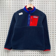 LL Bean Sherpa Pullover Jacket Youth Boys Small 8/10 Blue Deep Pile 1/4 Zip