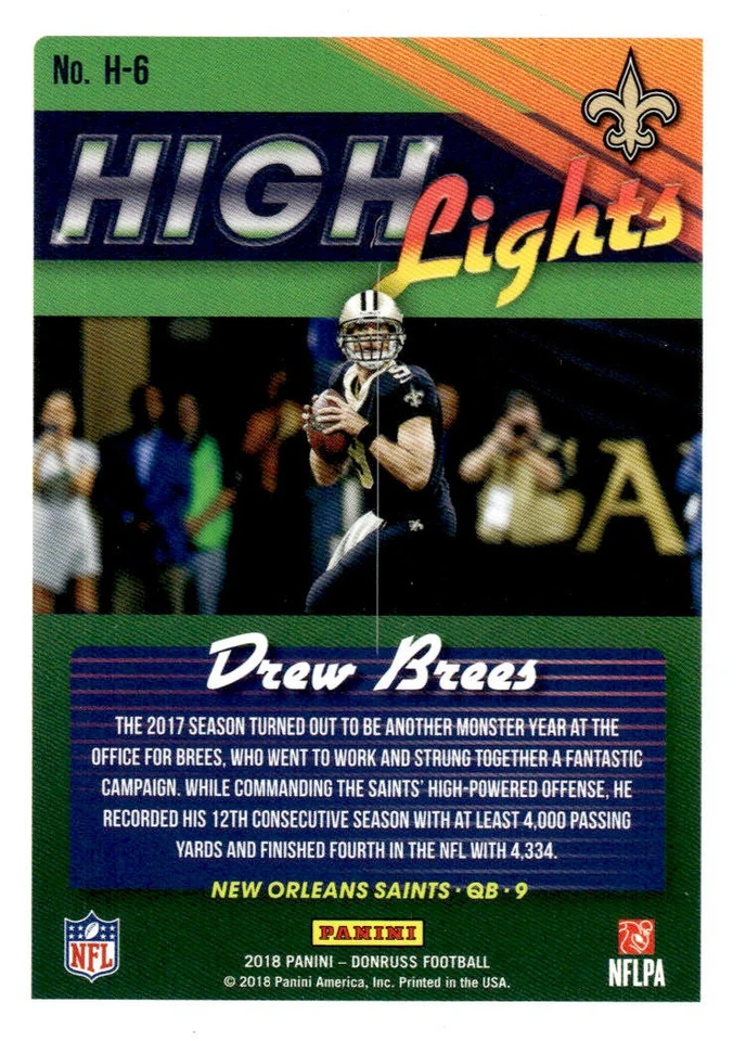 2018 Donruss #H-6 Drew Brees Highlights - Image 2 of 2