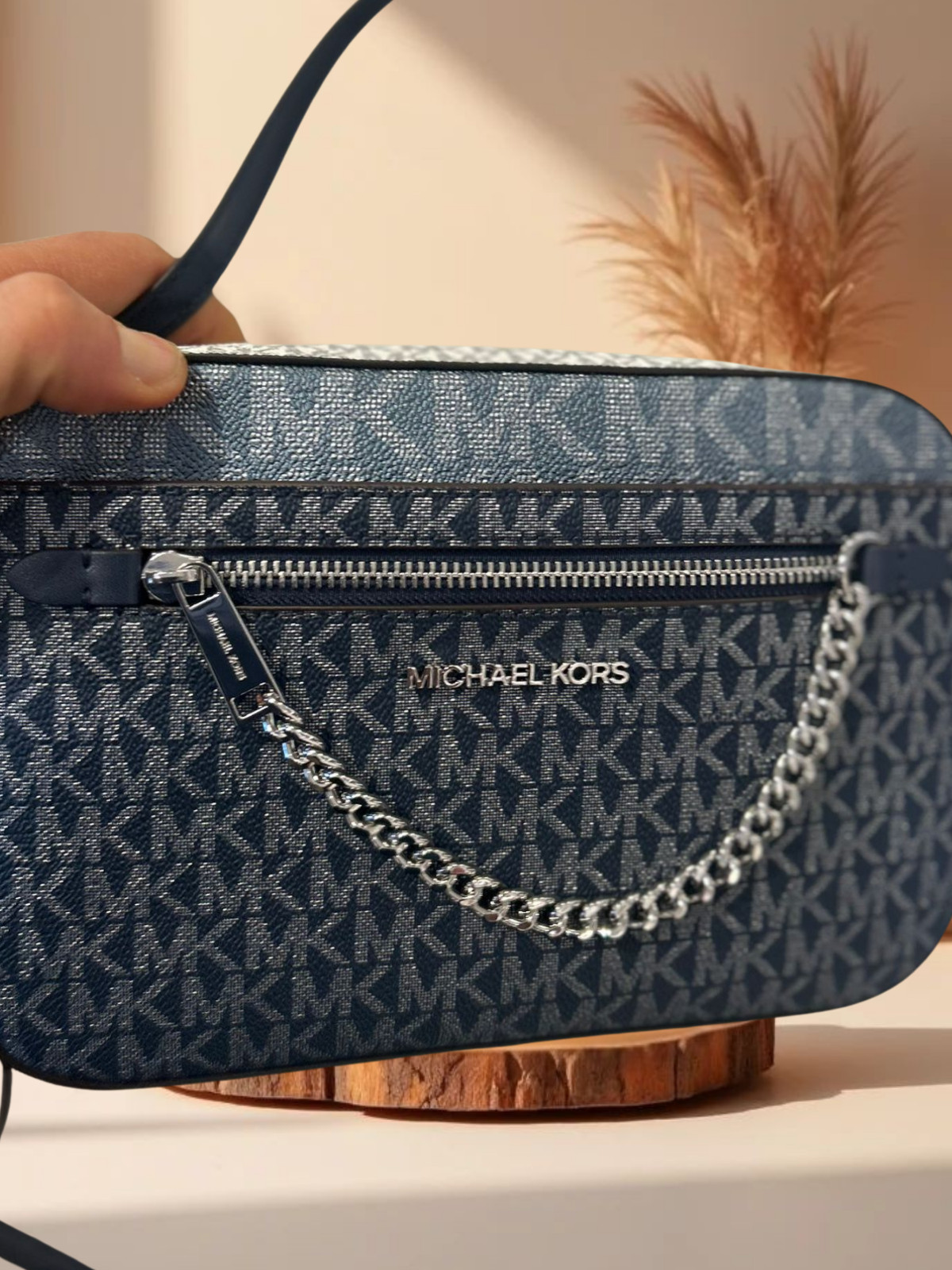 Michael Kors Jet Set Women Large MK Logo Chain Crossbody Zip Shoulder MK Bag