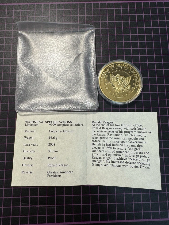 American Mint Gold Plated Coin Greatest Presidents Ronald Reagan w/COA - Image 2 of 4