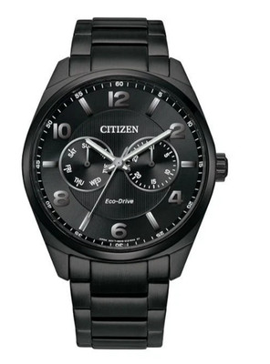 Citizen Eco-Drive AO9028-58E Men s Black Stainless Steel Day Date Watch 43mm