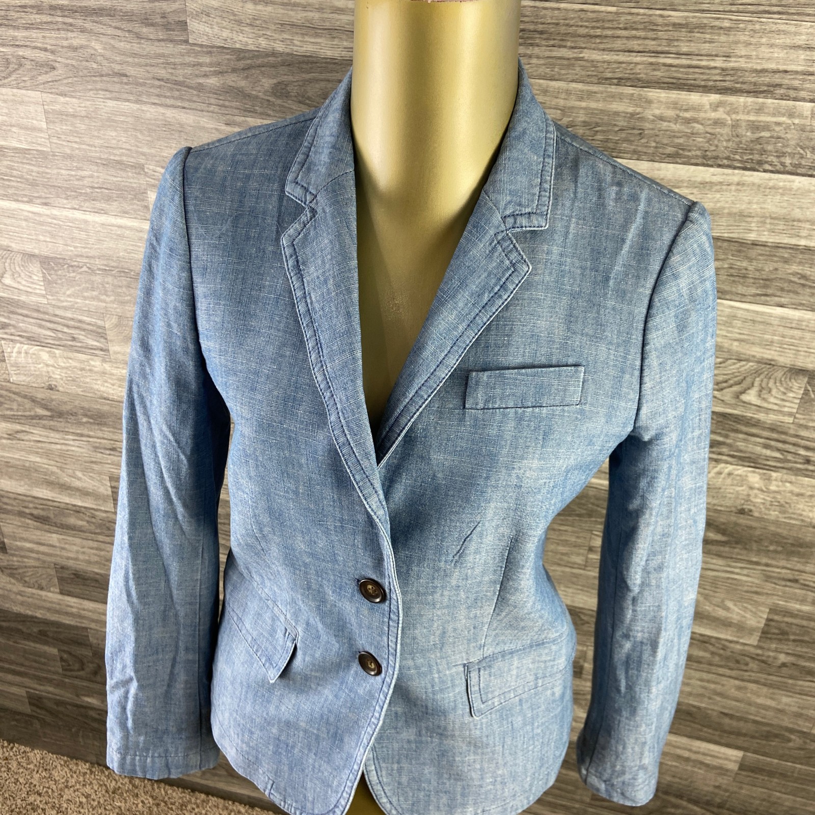 J.CREW 2 Button Single Breasted Lined Blue Chambray Blazer Jacket Women's Size 0