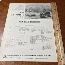 VTG 1974 U.S Army Fact Sheet Air Defense 13: Vulcan 20mm Air Defense System