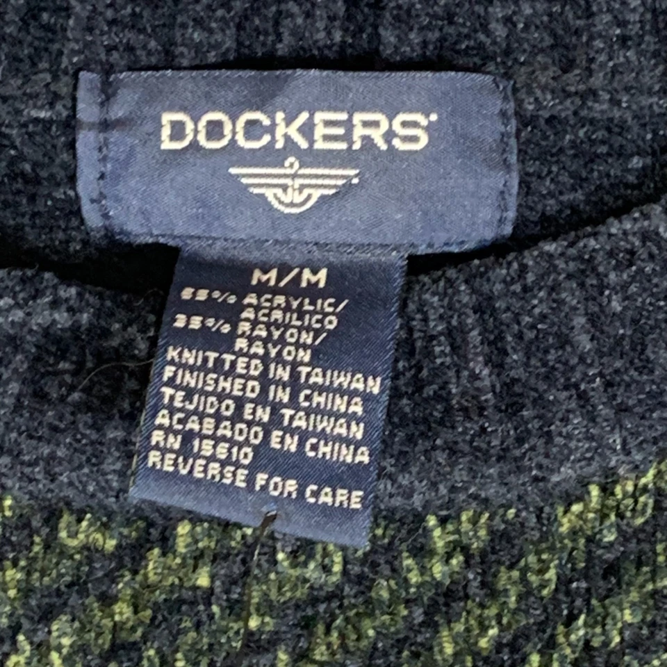 Suéter De Colección Dockers Para Hombres Medio Azul Patchwork Abstracto Pullover Retro $50 Nuevo Foto 2 de 4