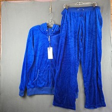 Tracksuit Royal Blue 2- Piece Velour Plus Size 3XL Full-Zip Hoodie Joggers