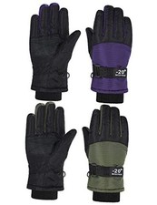 2 Pairs Kids Waterproof Winter Snow Gloves Ski 6-10 Years Purple, Dark Green