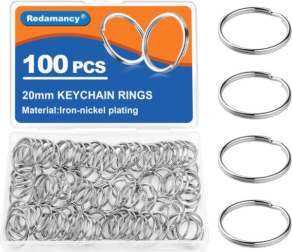 Redamancy 100 StüCk 20Mm SchlüSselringe, SchlüSselring Metall Rund SchlüSselanhä-image
